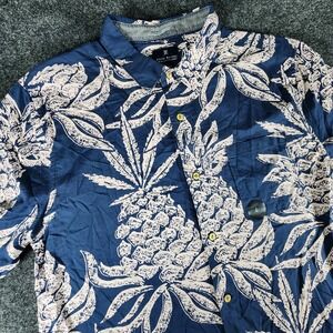 Roark Revival Short Sleeve Button Up Shirt Mens L Blue All Over Pineapple Print